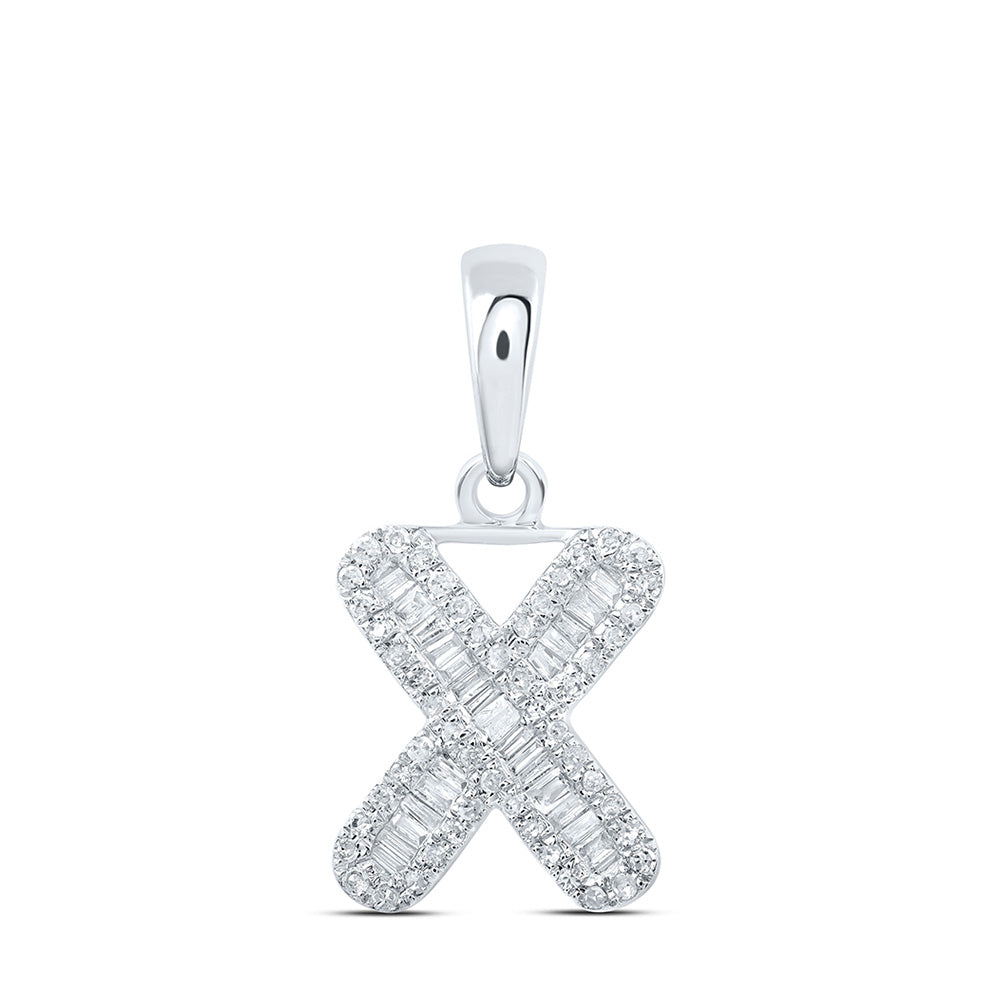 10K White Gold Womens Baguette Diamond Initial Letter Pendant