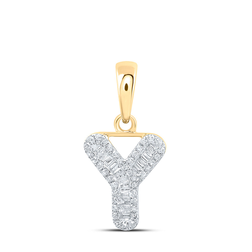 10K Yellow Gold Womens Baguette Diamond Initial Letter Pendant