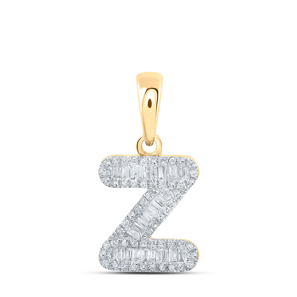 10K Yellow Gold Womens Baguette Diamond Initial Letter Pendant