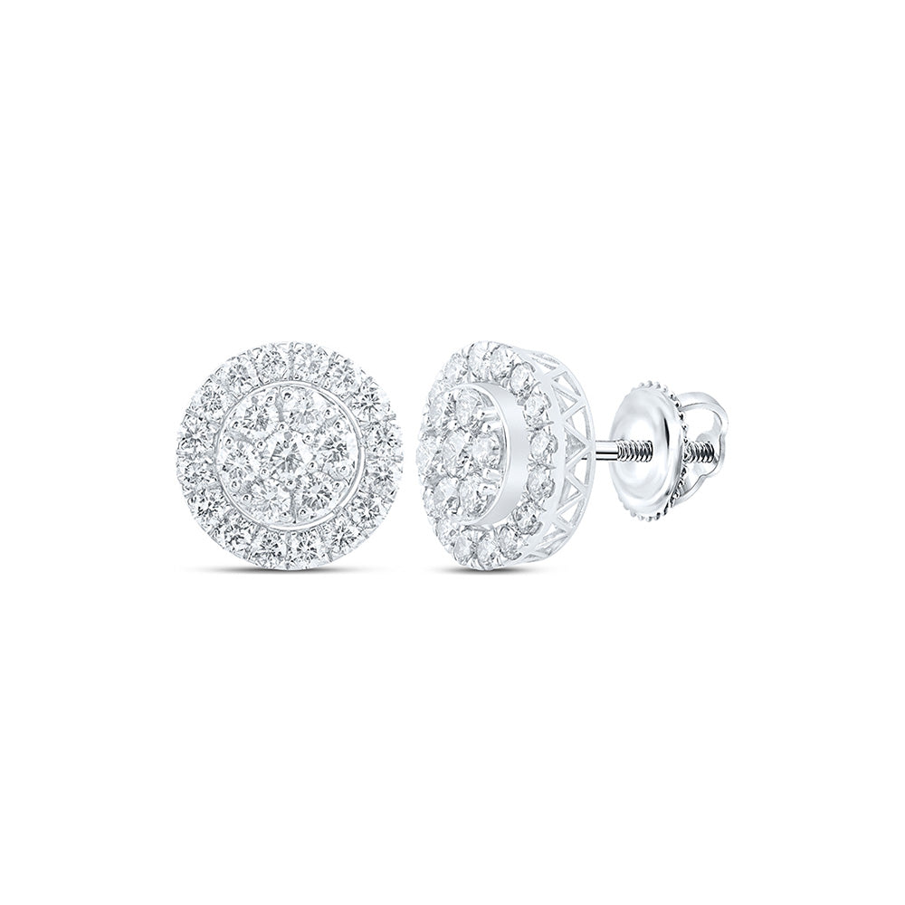 14K White Or Yellow Gold Round Diamond Cluster Earrings