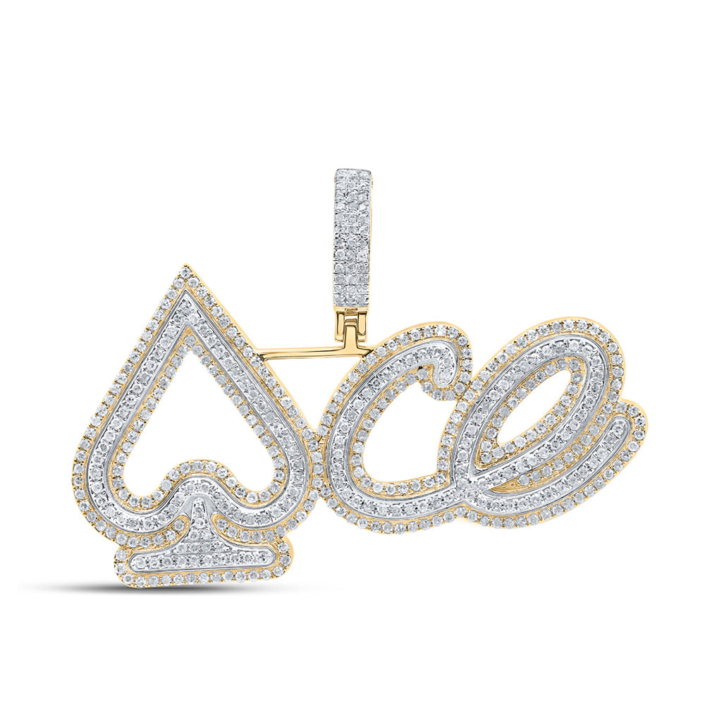 10K Yellow Gold Mens Round Diamond Ace Spades Charm Pendant 1-3/4 Cttw