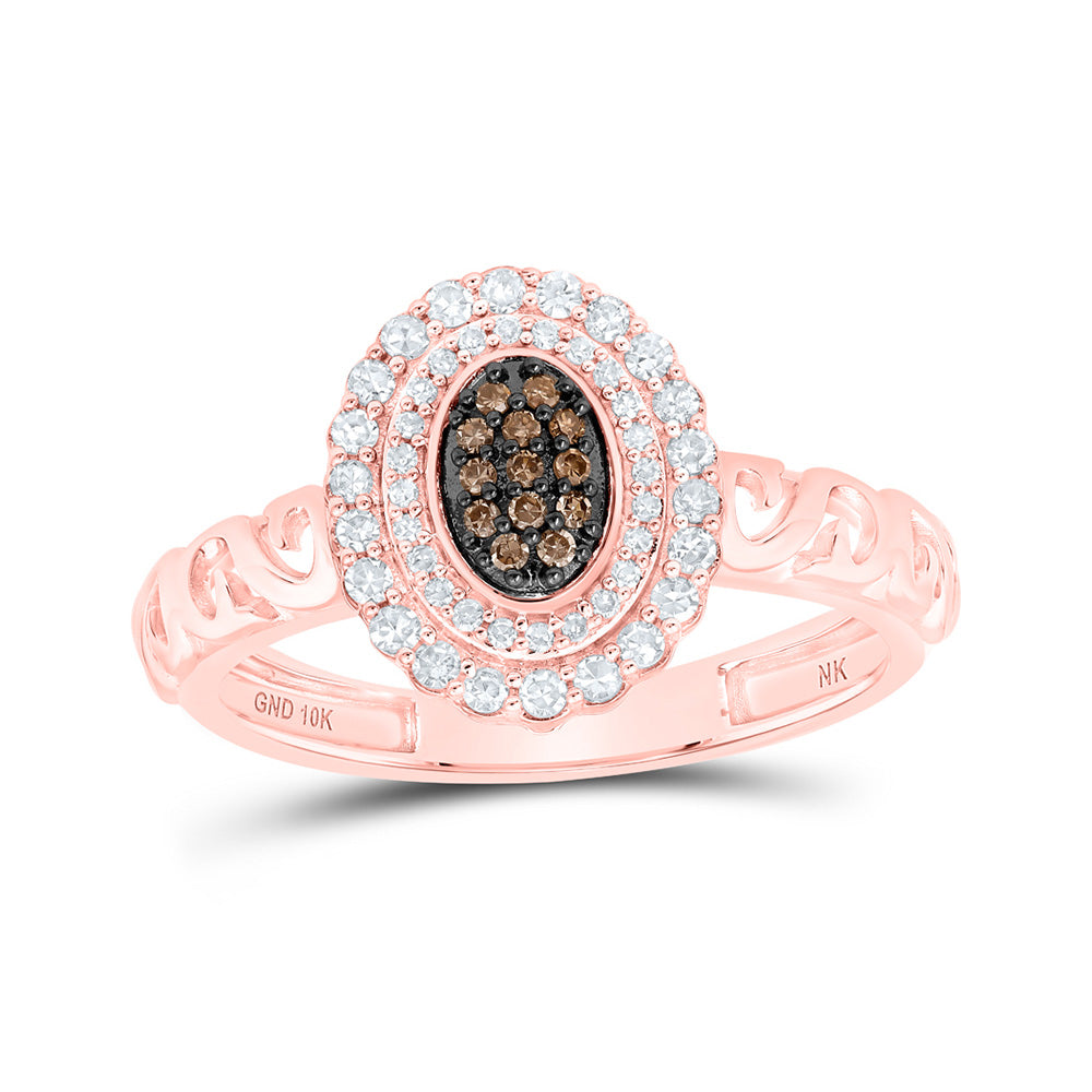 10K Rose Gold Womens Round Brown Diamond Oval Ring 1/4 Cttw, Womens Size: 5-10