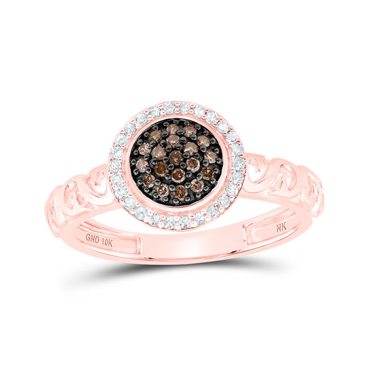 10K Rose Gold Womens Round Brown Diamond Cluster Ring 1/4 Cttw, Womens Size: 5-10