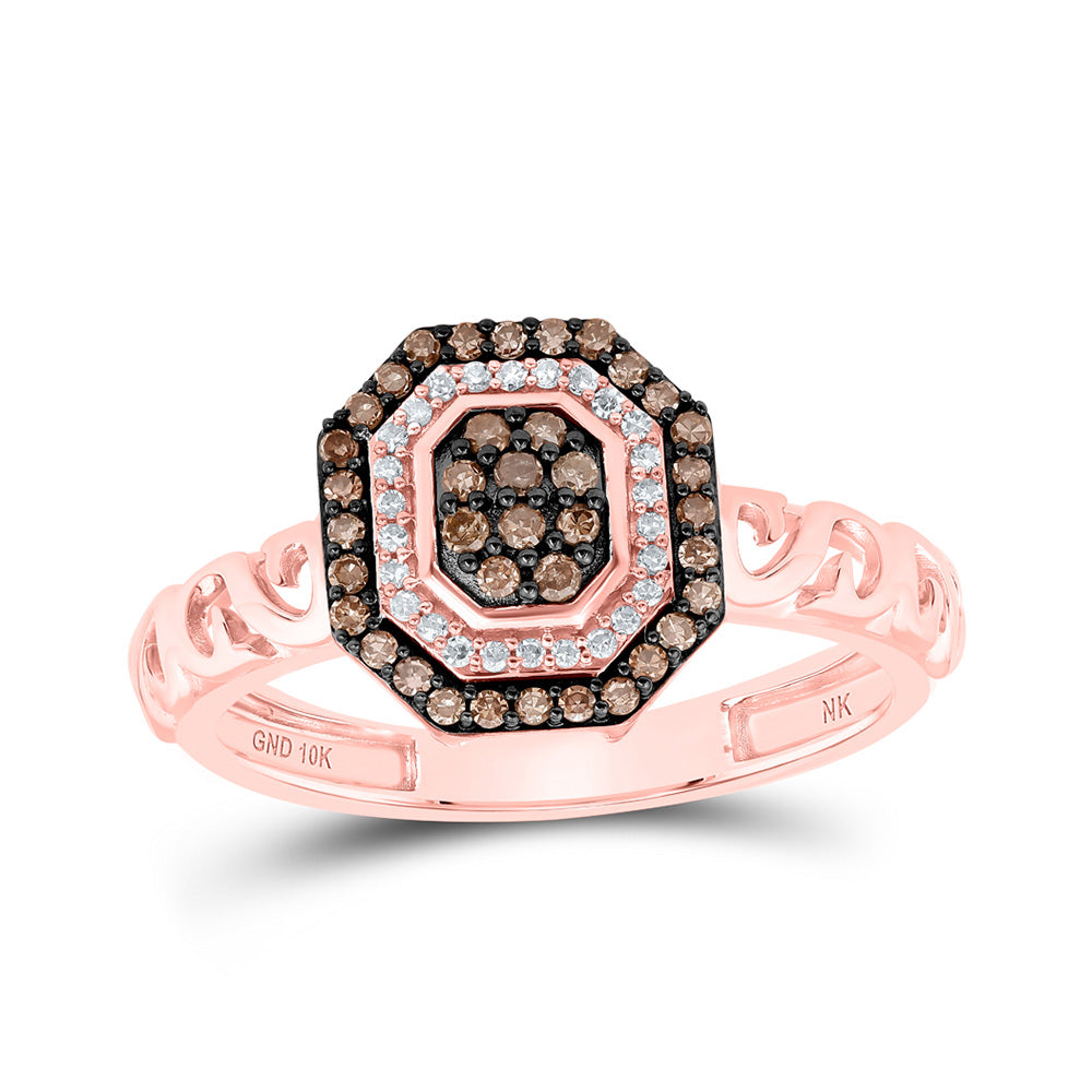 10K Rose Gold Womens Round Brown Diamond Fashion Ring 1/4 Cttw, Womens Size: 5-10