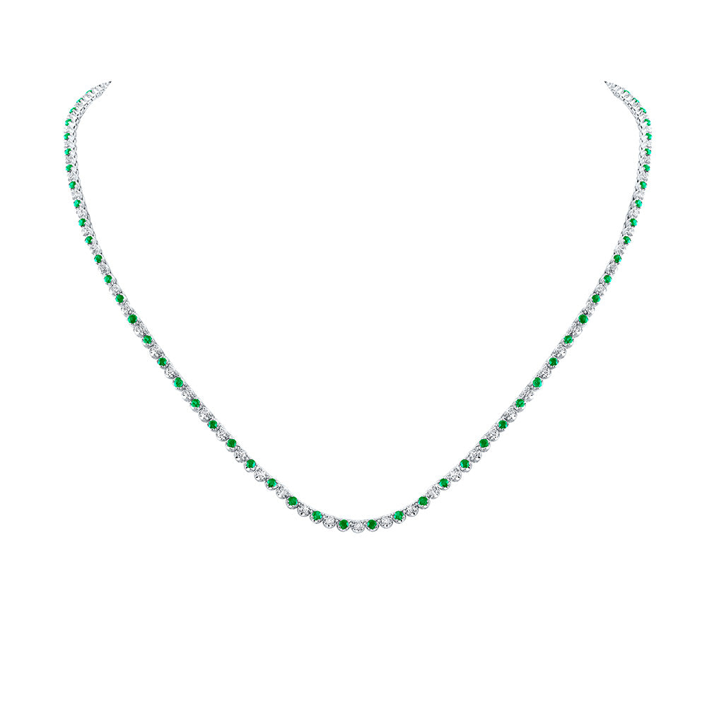 14K White Gold Womens Round Emerald Diamond Single Row Tennis Necklace 5 Cttw