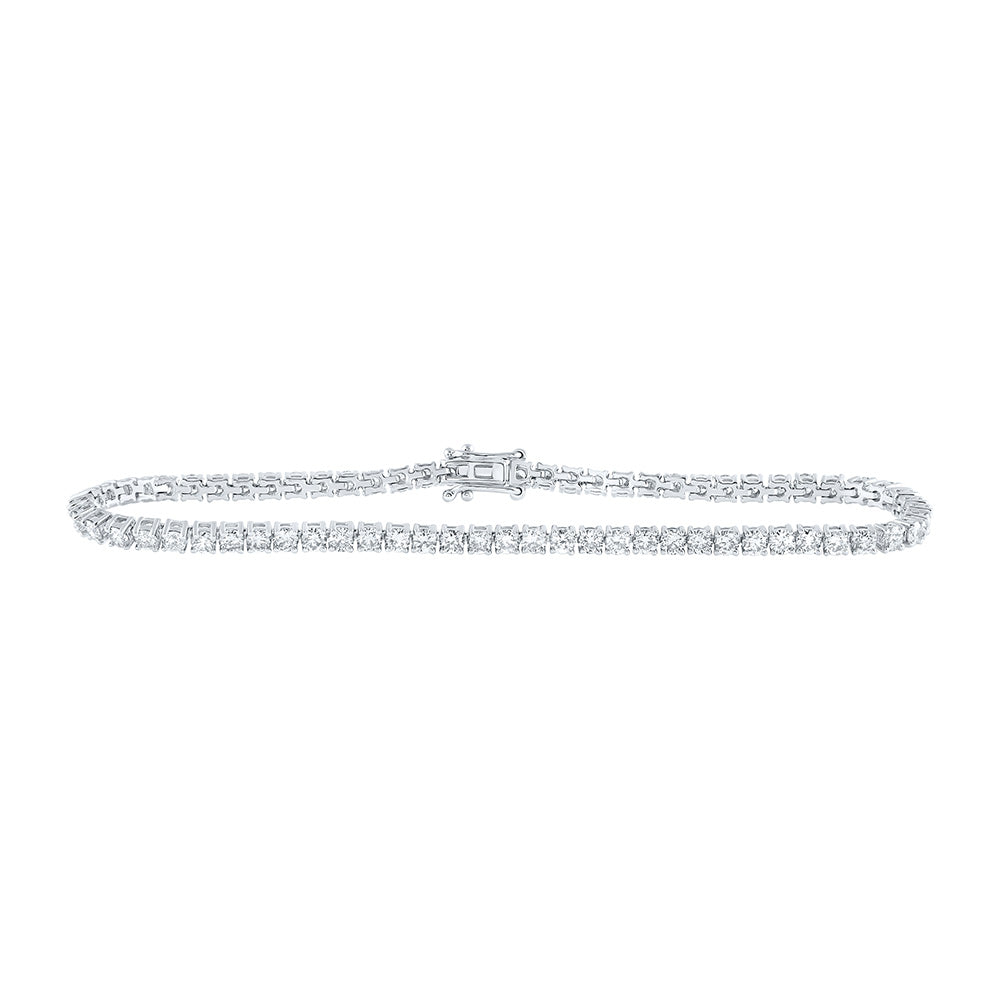 14K White Or Rose Gold Womens Round Diamond Single Row Fashion Bracelet
