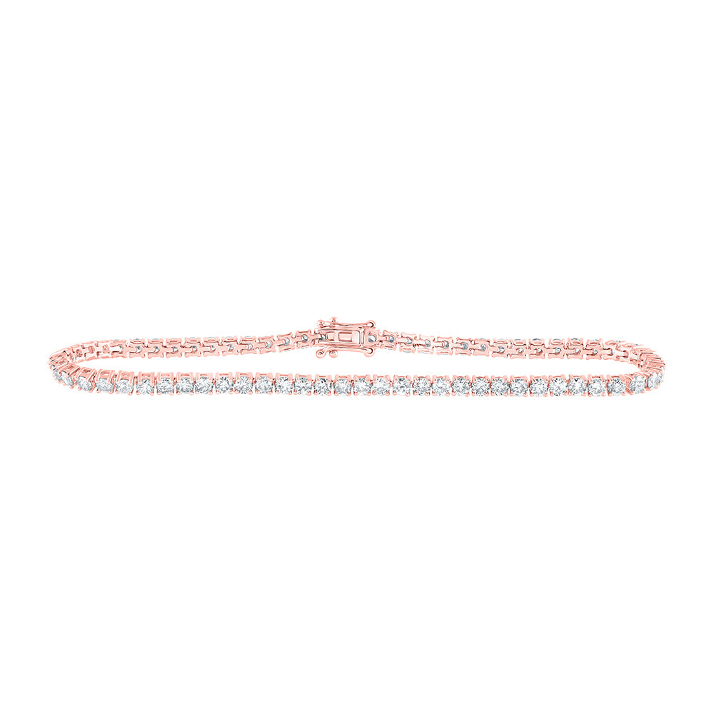 14K White Or Rose Gold Womens Round Diamond Single Row Fashion Bracelet