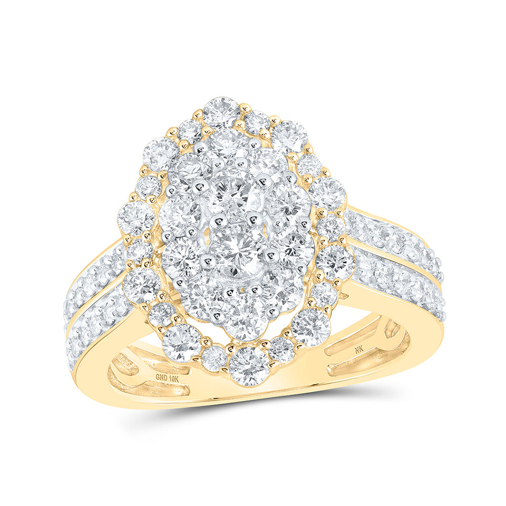 10K Yellow Gold Womens Round Diamond Oval Ring 1-5/8 Cttw, Womens Size: 5-10