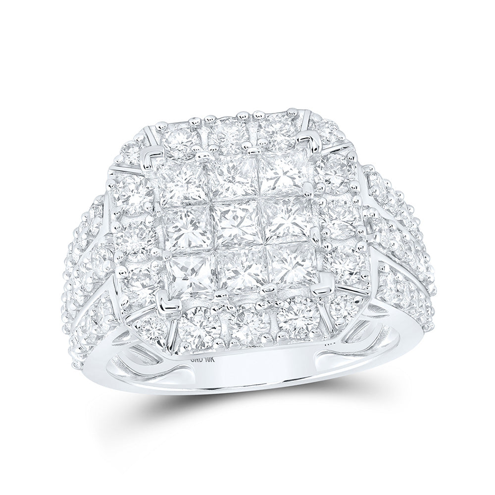 10K White Gold Womens Princess Diamond Square Ring 3 Cttw, Womens Size: 5-10