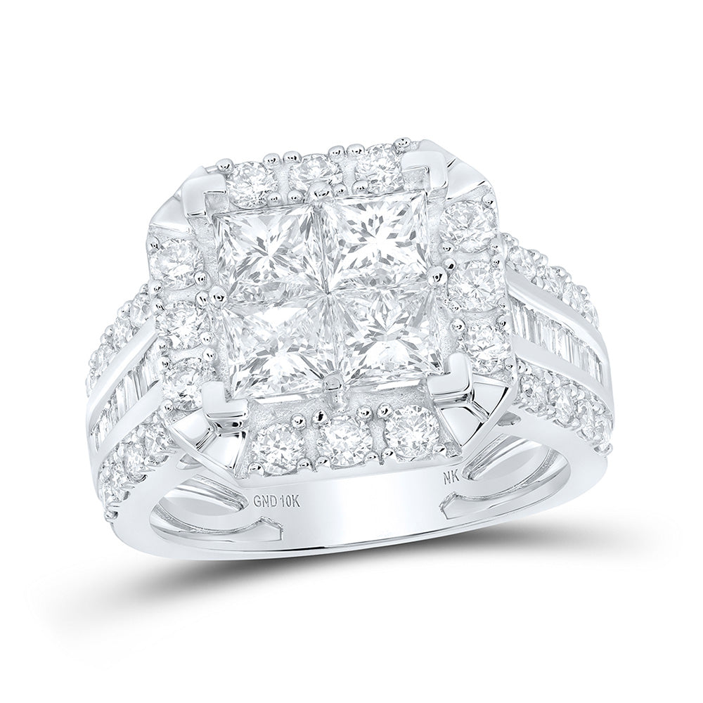 10K White Gold Womens Princess Diamond Square Ring 3-1/5 Cttw, Womens Size: 5-10