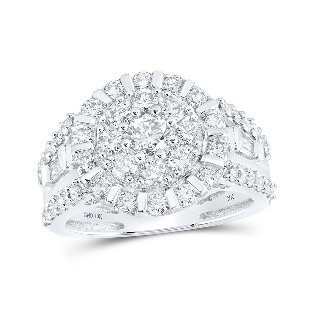 10K White Gold Womens Round Diamond Cluster Ring 1-3/4 Cttw, Womens Size: 5-10