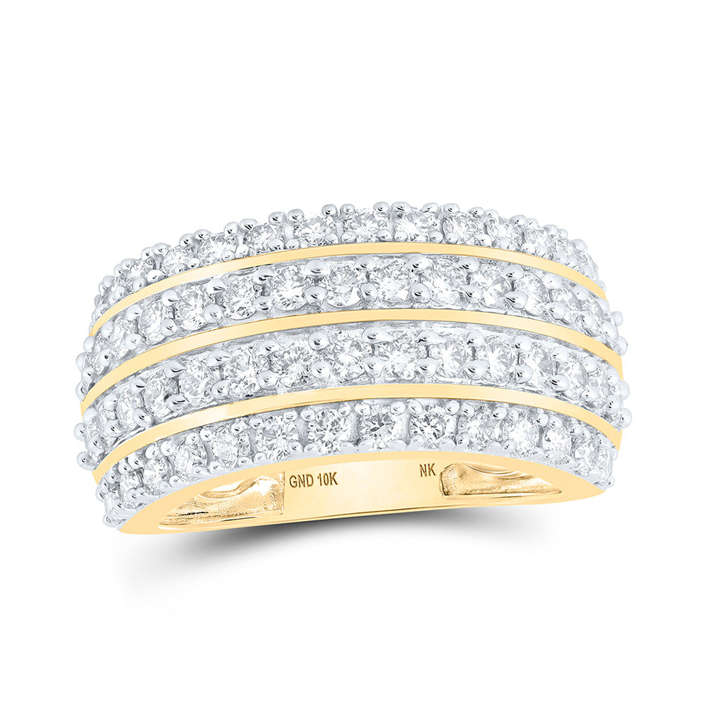 10K Yellow Or White Gold Womens Round Diamond 4-Row Fashion Ring 1-5/8 Cttw, Womens Size: 5-10