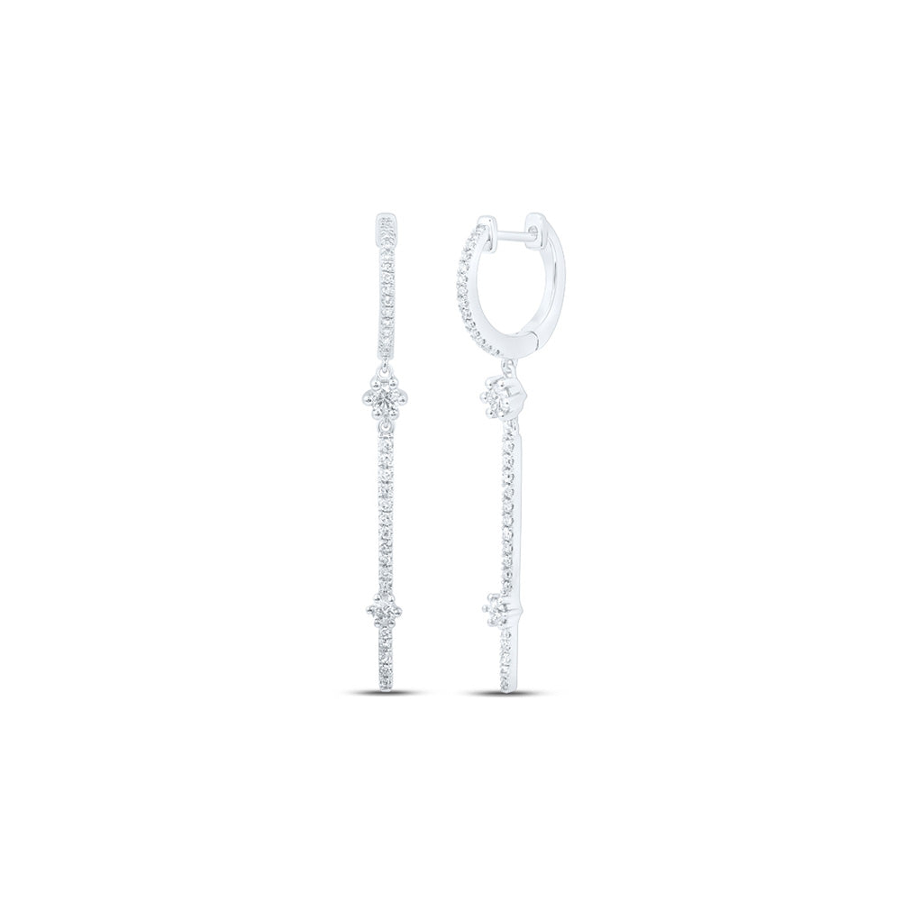 10K White Or Yellow Gold Womens Round Diamond Hoop Stick Dangle Earrings