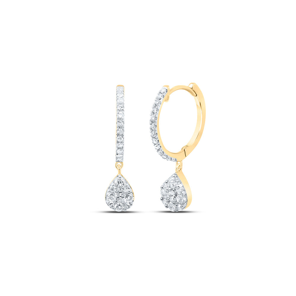 10K White Or Yellow Gold Womens Round Diamond Hoop Teardrop Dangle Earrings