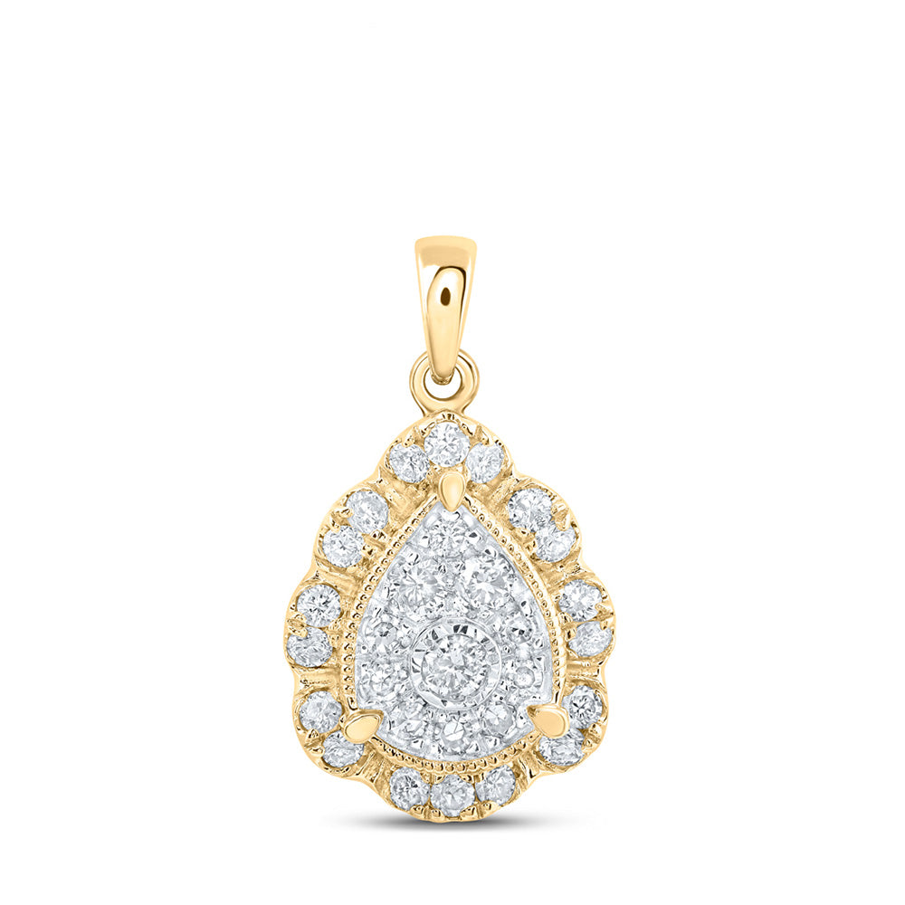 10K Yellow Or White Or Rose Gold Womens Round Diamond Teardrop Pendant