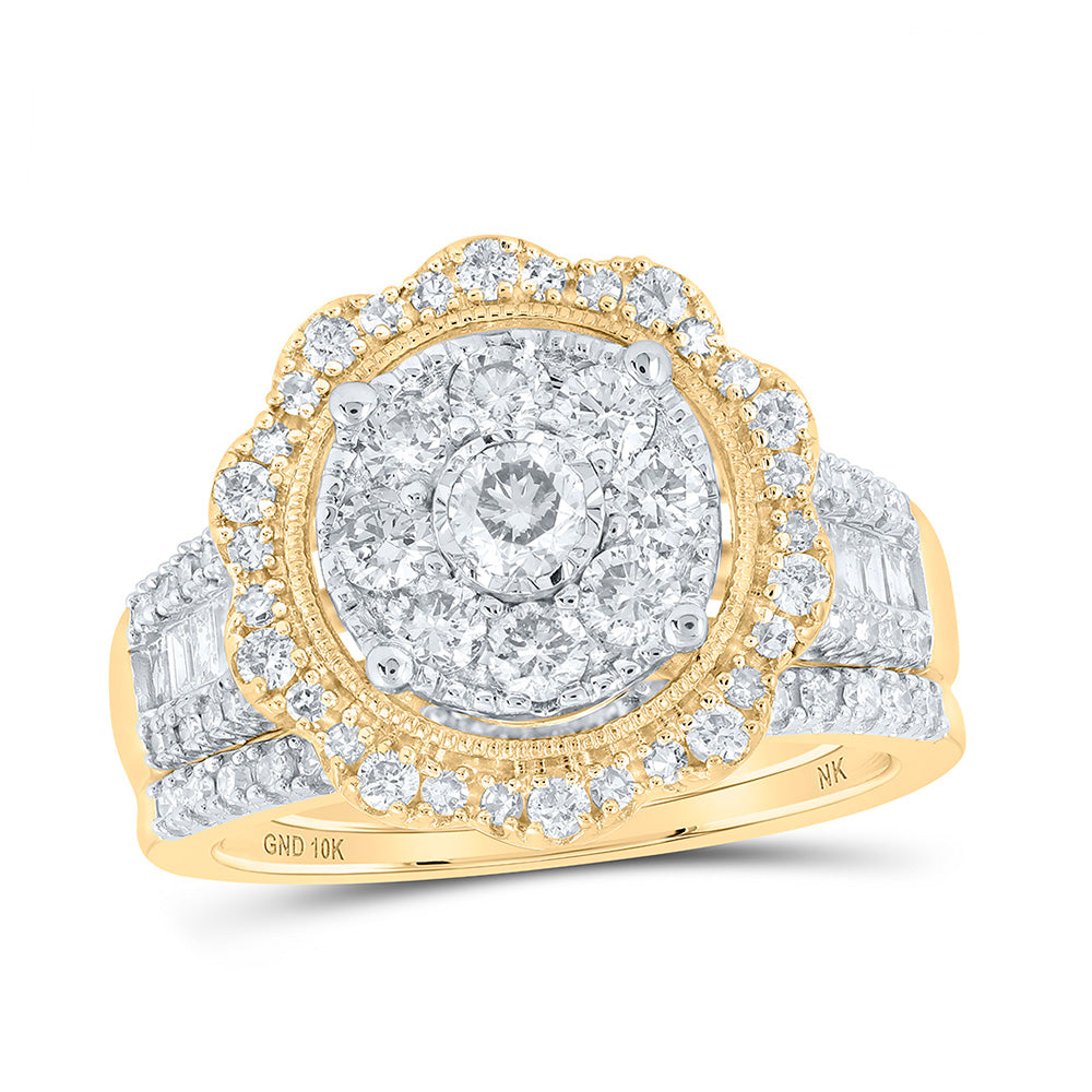 10K Yellow Or White Or Rose Gold Round Diamond Cluster Bridal Wedding Ring Band Set, Womens Size: 5-10