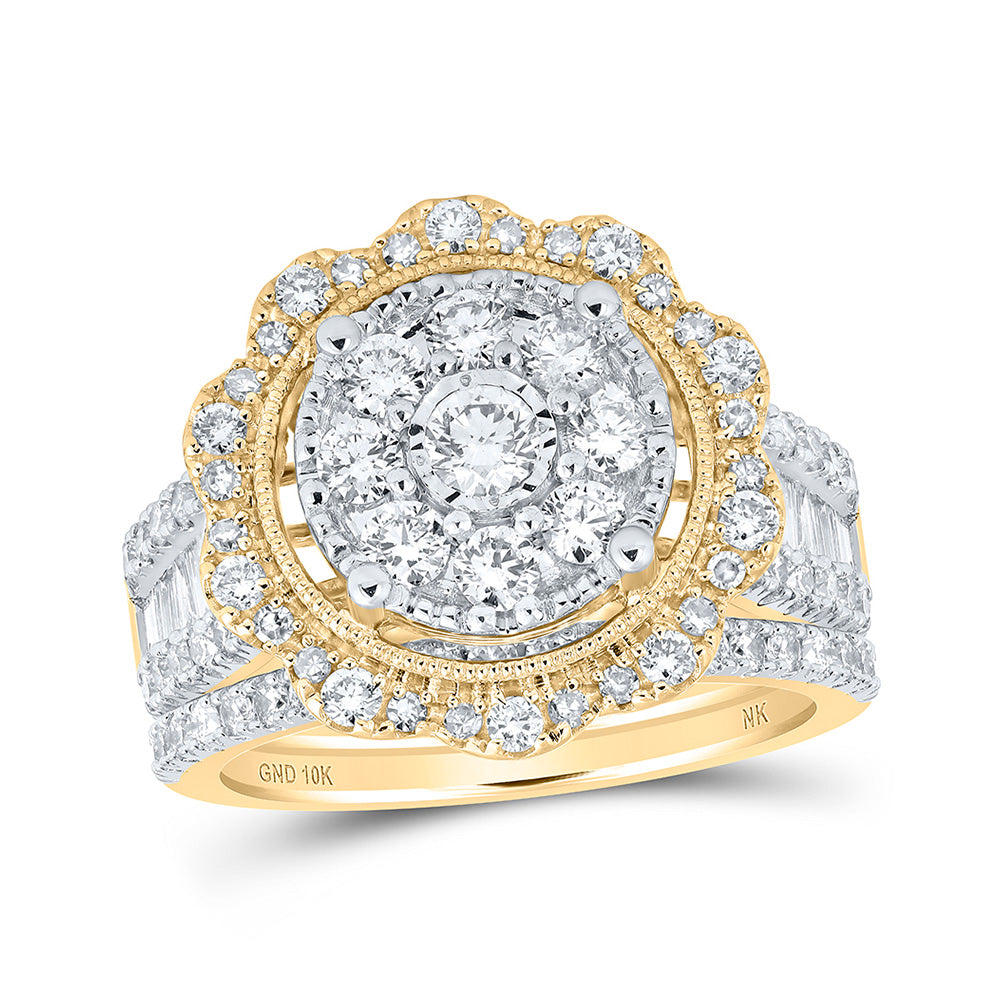 10K Yellow Or White Or Rose Gold Round Diamond Cluster Bridal Wedding Ring Band Set , Womens Size: 5-10