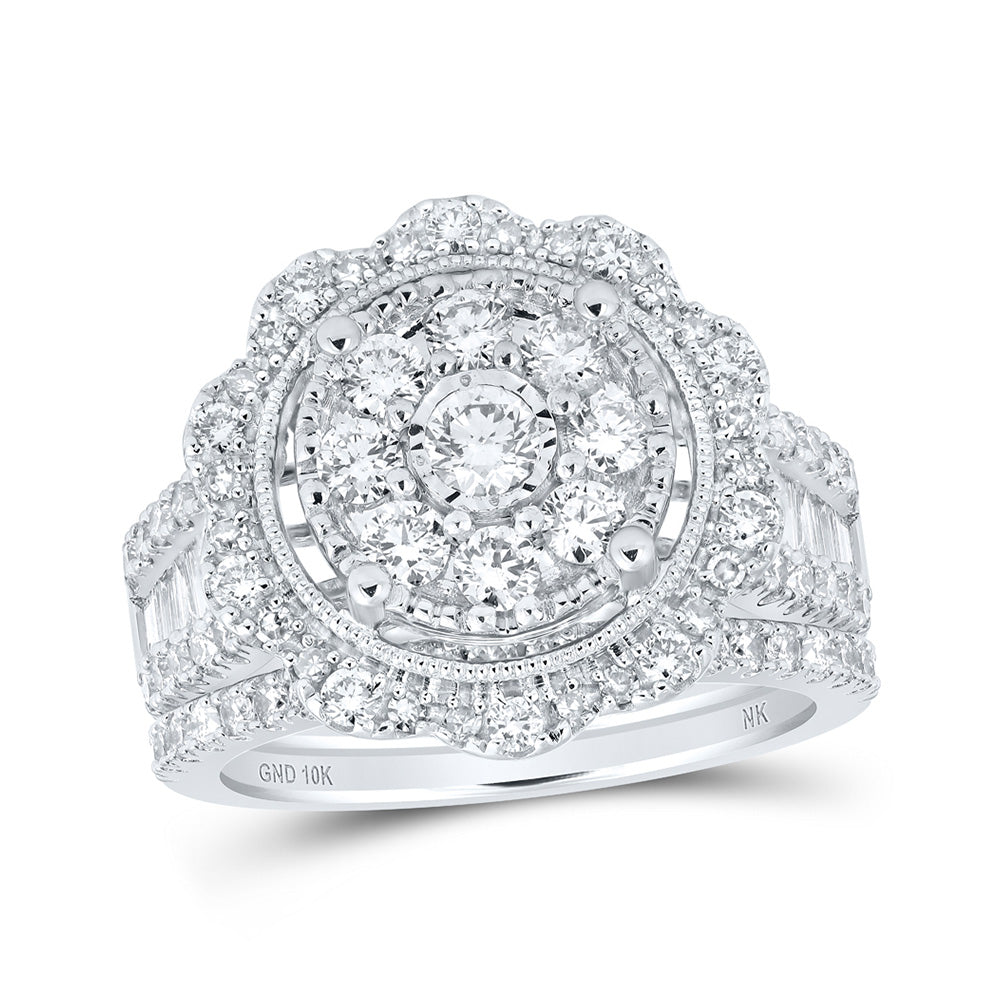 10K Yellow Or White Or Rose Gold Round Diamond Cluster Bridal Wedding Ring Band Set , Womens Size: 5-10