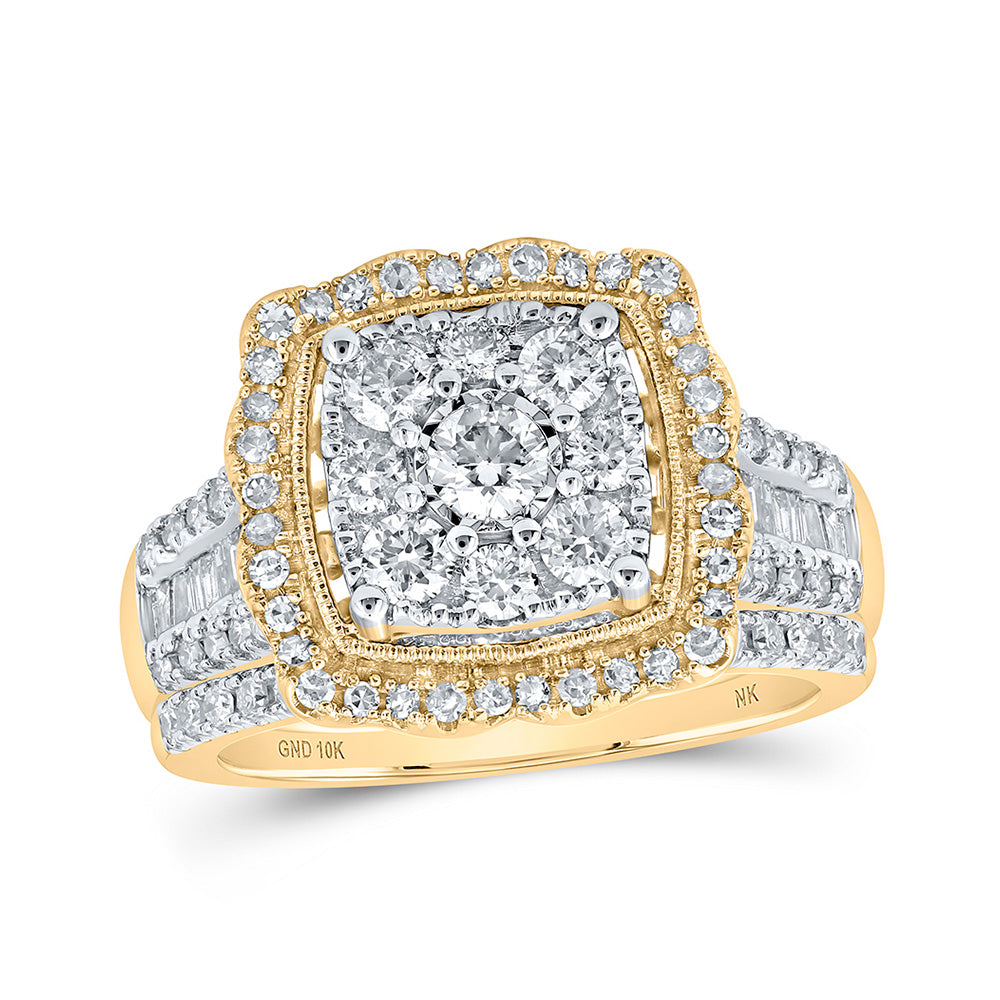 10K Yellow Or White Or Rose Gold Round Diamond Square Bridal Wedding Ring Band Set, Womens Size: 5-10