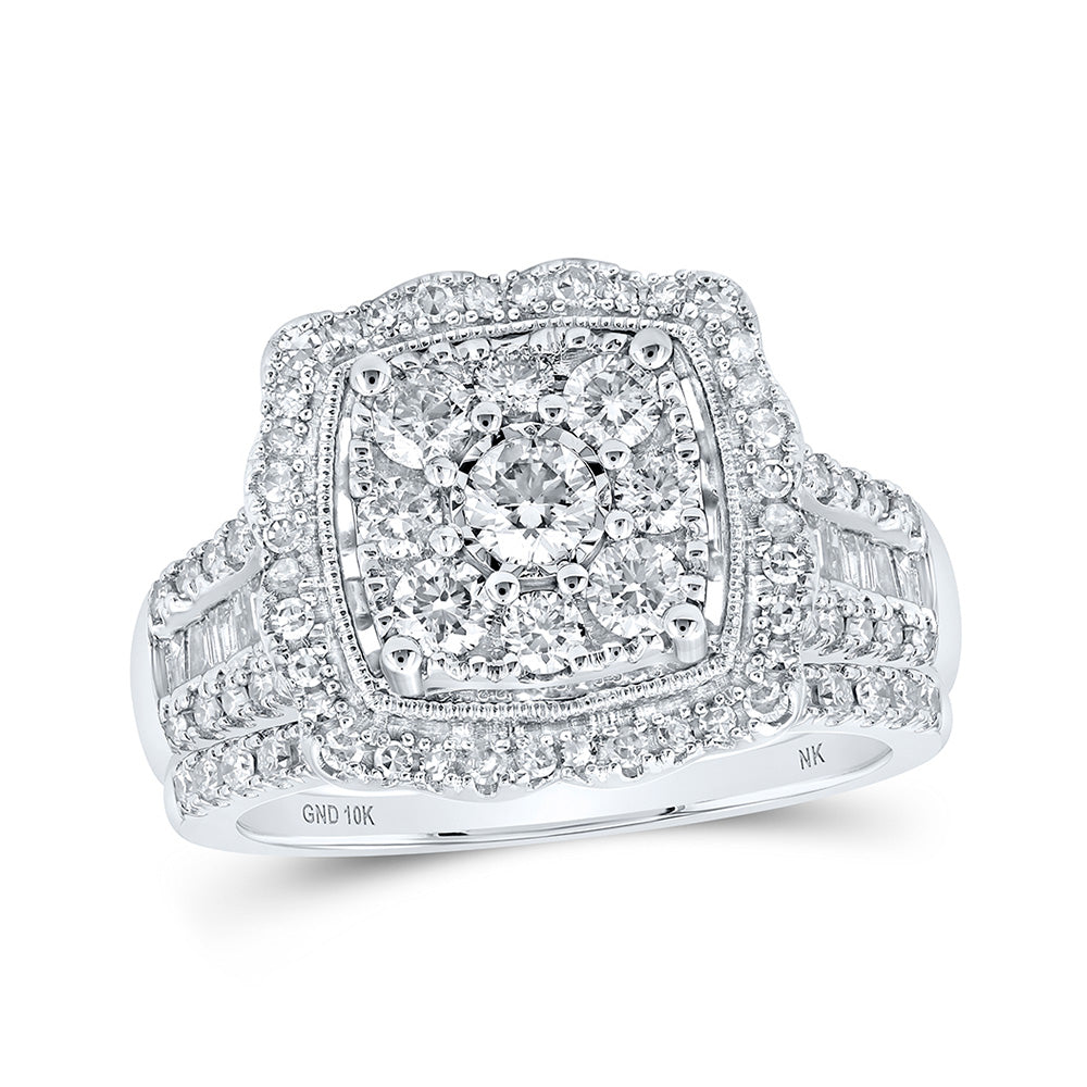 10K Yellow Or White Or Rose Gold Round Diamond Square Bridal Wedding Ring Band Set, Womens Size: 5-10