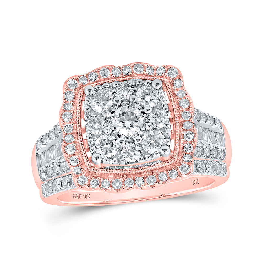 10K Yellow Or White Or Rose Gold Round Diamond Square Bridal Wedding Ring Band Set, Womens Size: 5-10