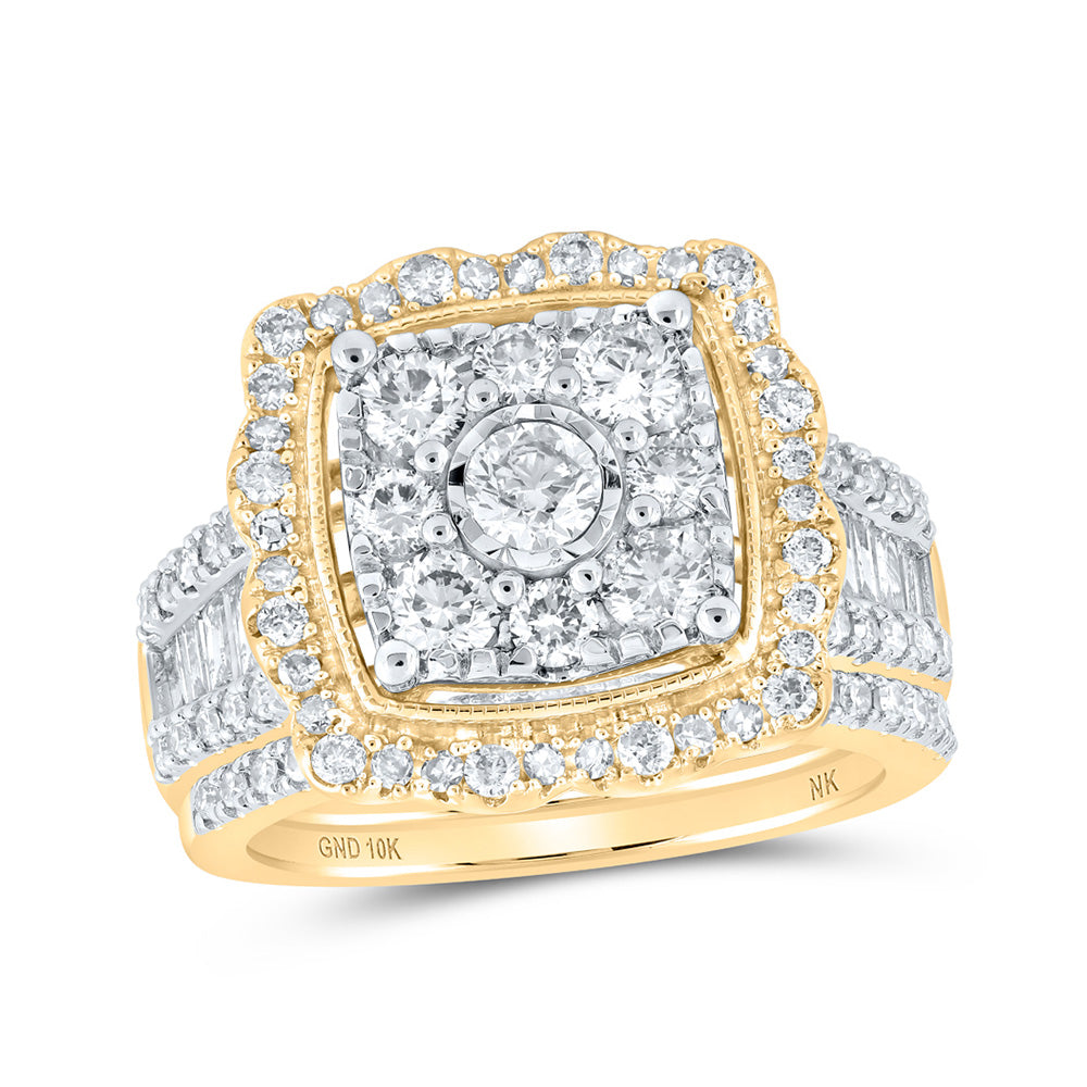 10K Yellow Or White Or Rose Gold Round Diamond Cluster Bridal Wedding Ring Band Set , Womens Size: 5-10