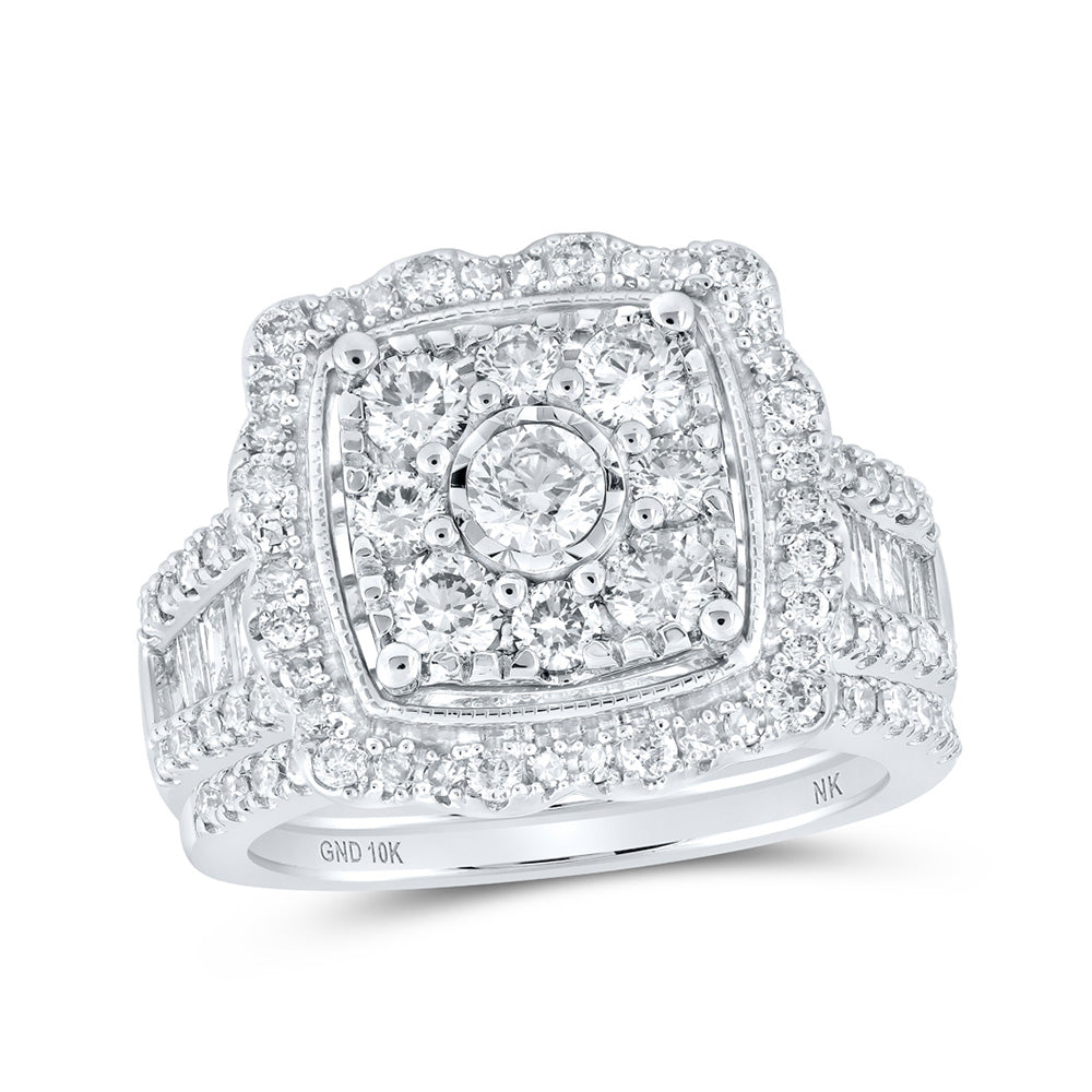 10K Yellow Or White Or Rose Gold Round Diamond Cluster Bridal Wedding Ring Band Set , Womens Size: 5-10