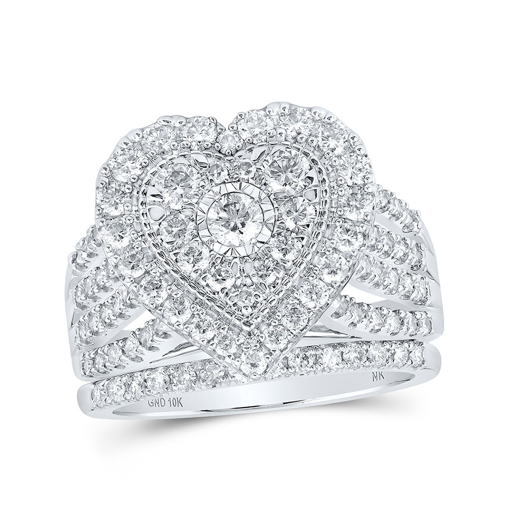 10K Yellow Or White Or Rose Gold Round Diamond Heart Bridal Wedding Ring Band Set, Womens Size: 5-10