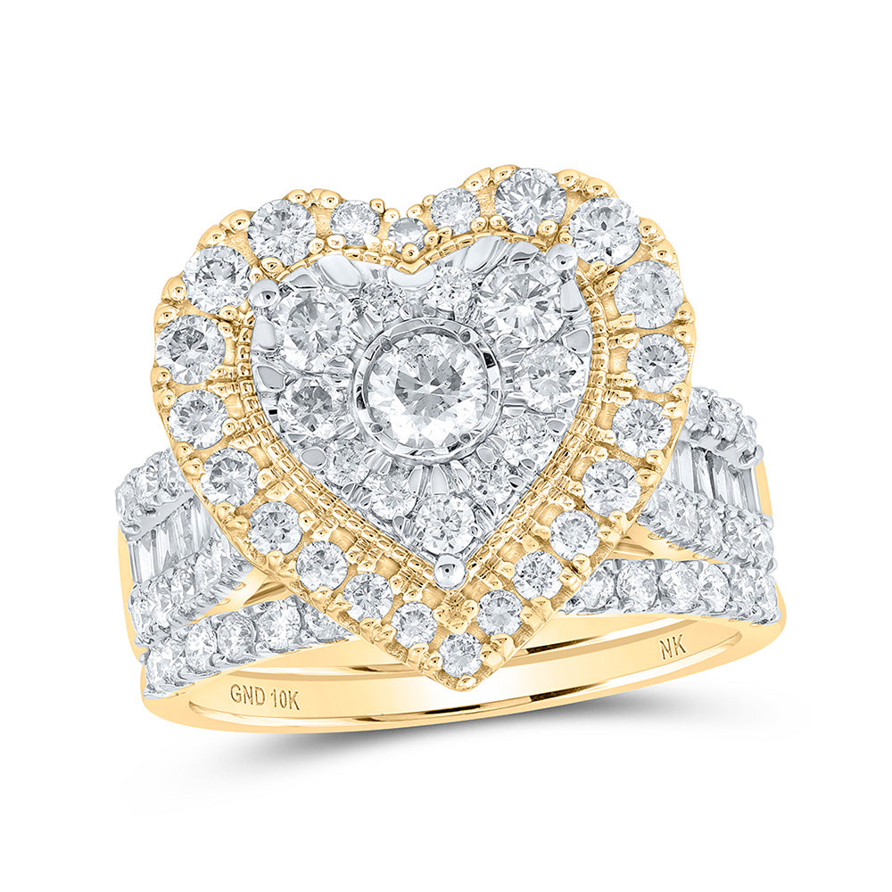 10K Yellow Or White Or Rose Gold Round Diamond Heart Bridal Wedding Ring Band Set , Womens Size: 5-10