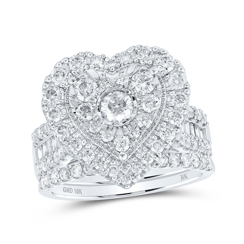 10K Yellow Or White Or Rose Gold Round Diamond Heart Bridal Wedding Ring Band Set , Womens Size: 5-10