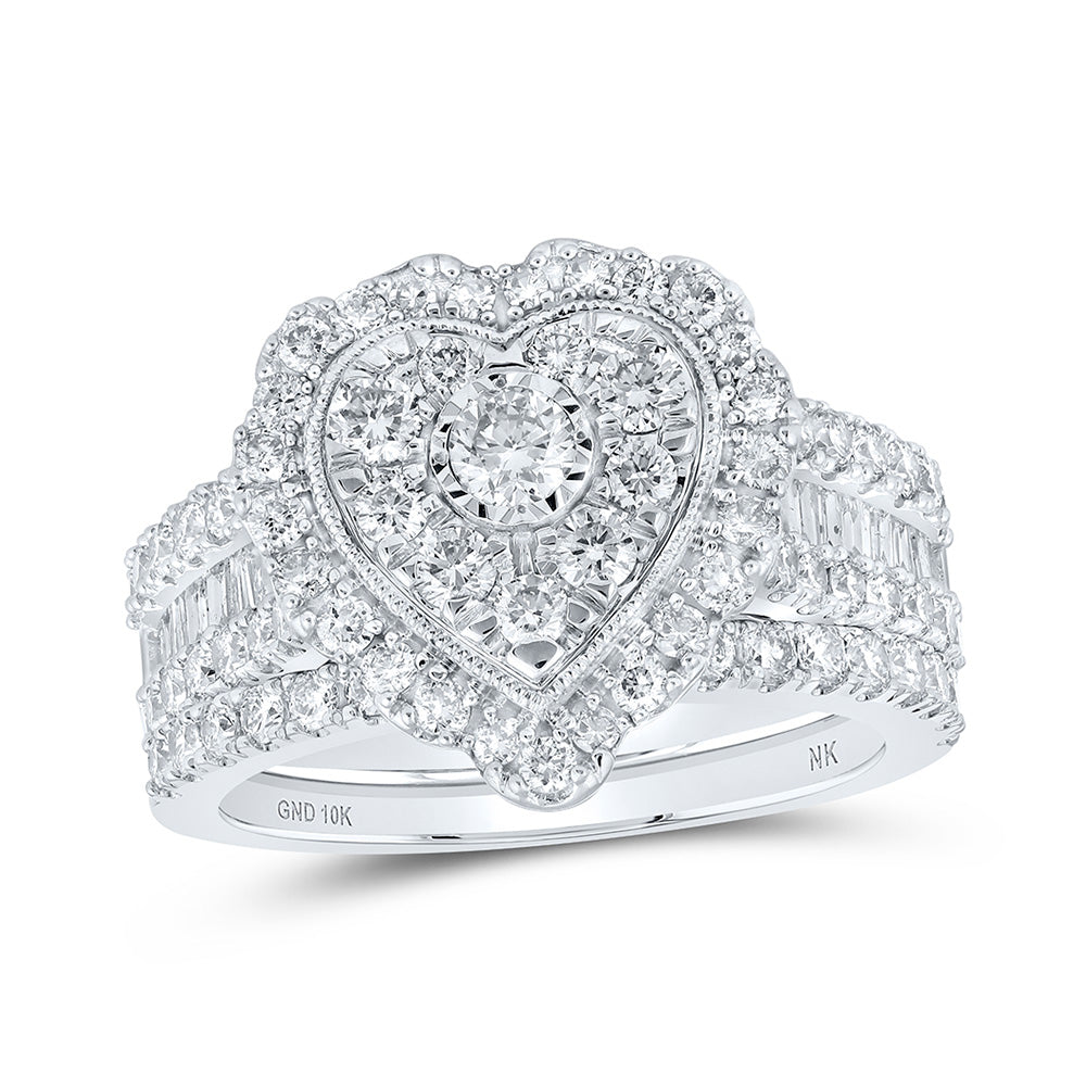 10K Yellow Or White Or Rose Gold Round Diamond Heart Bridal Wedding Ring Band Set , Womens Size: 5-10
