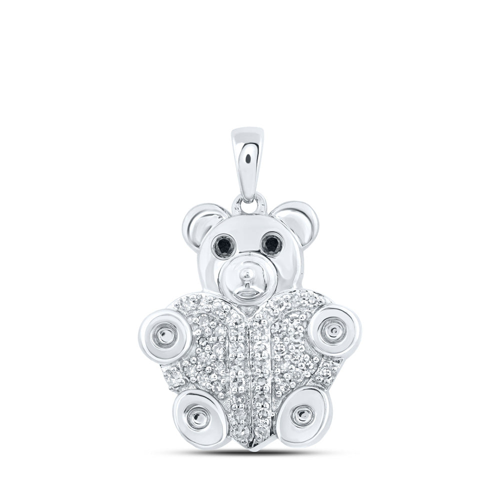 10K White Or Yellow Gold Womens Round Black Color Treated Diamond Bear Animal Pendant