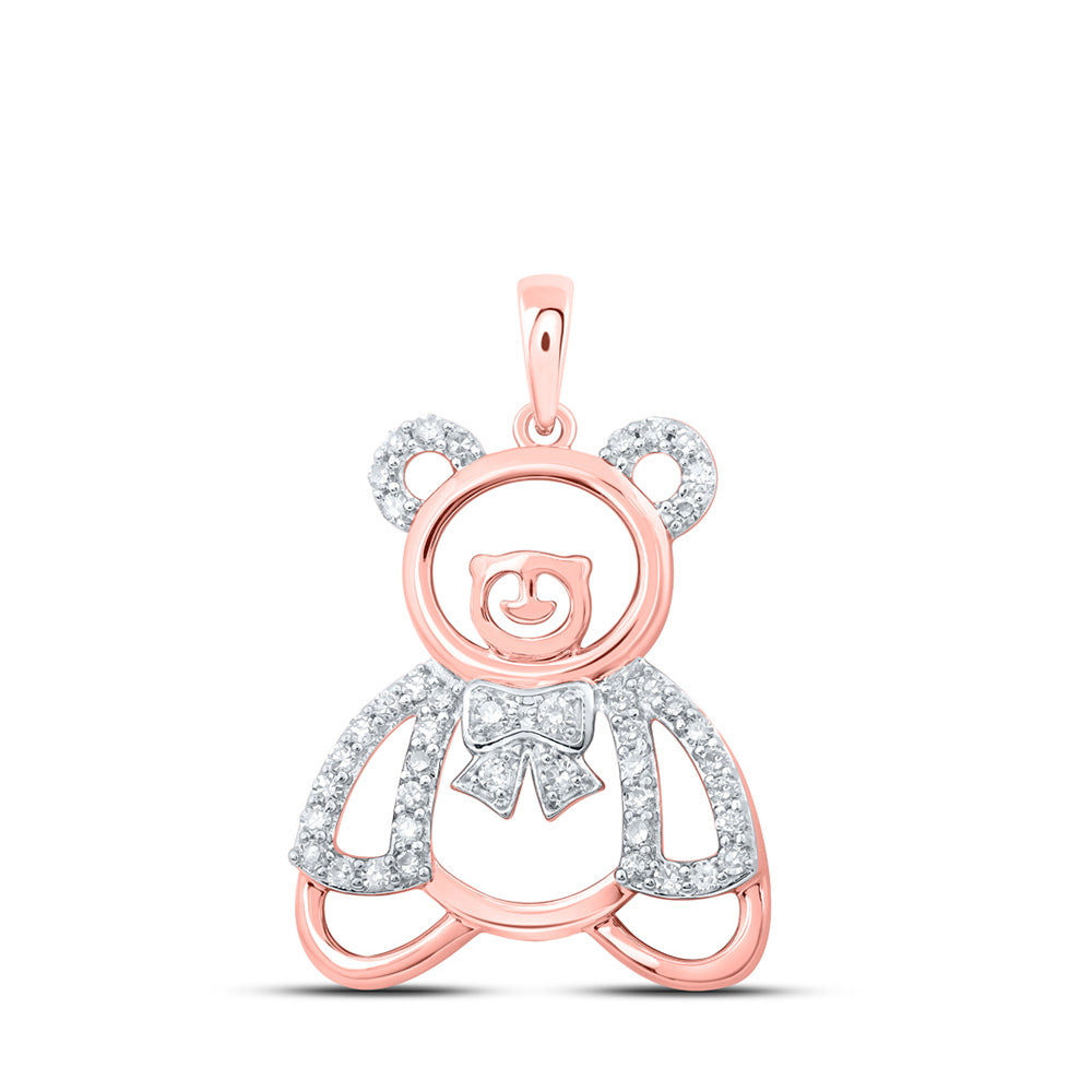 10K Yellow Or White Or Rose Gold Womens Round Diamond Teddy Bear Animal Pendant