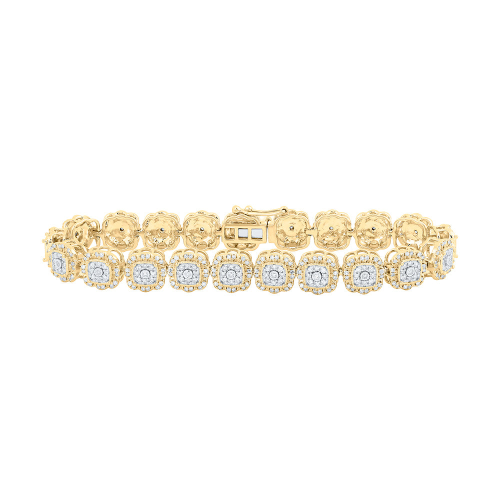 10K Yellow Gold Womens Round Diamond Square Link Fashion Bracelet 2-3/8 Cttw