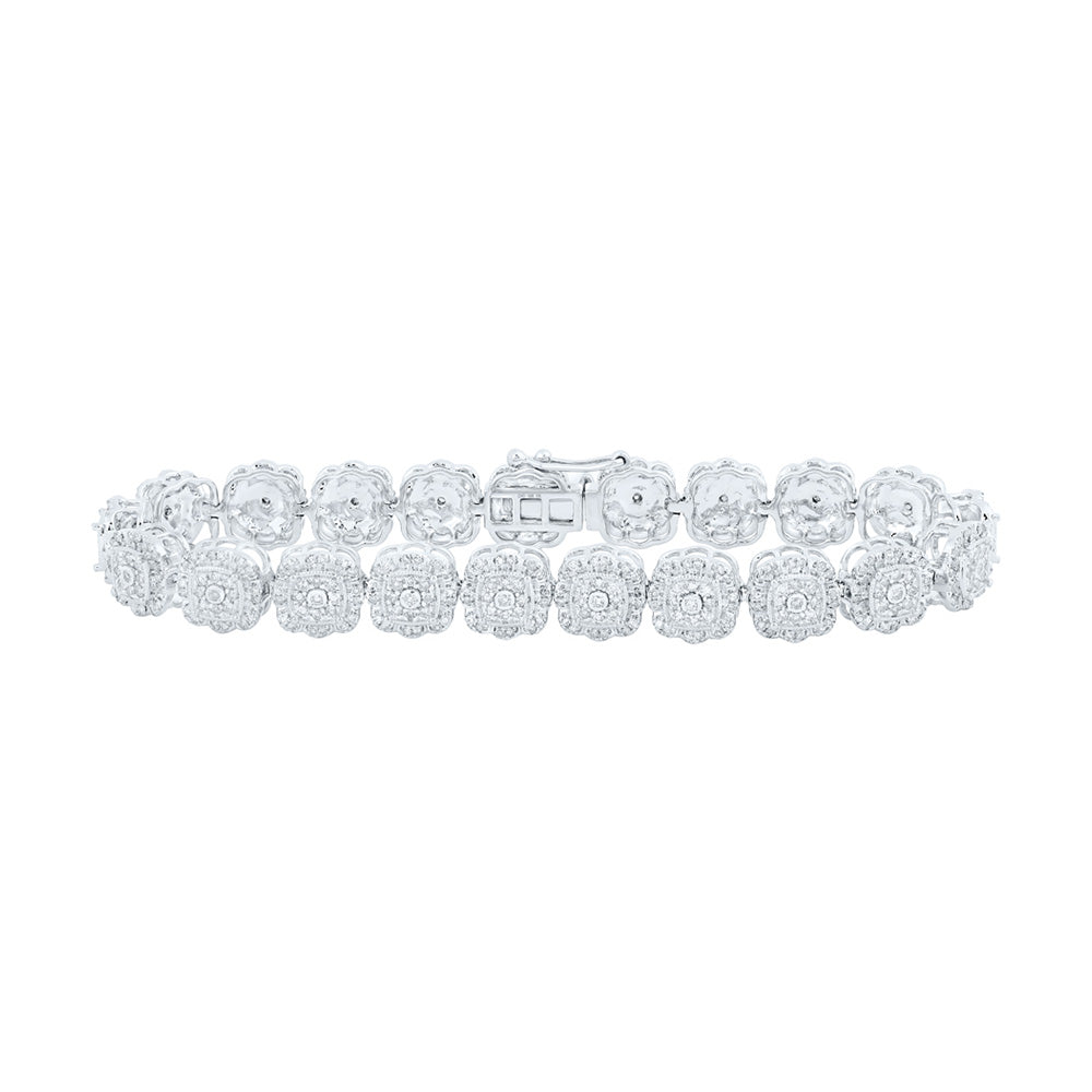 10K White Gold Womens Round Diamond Square Link Bracelet 2-3/8 Cttw
