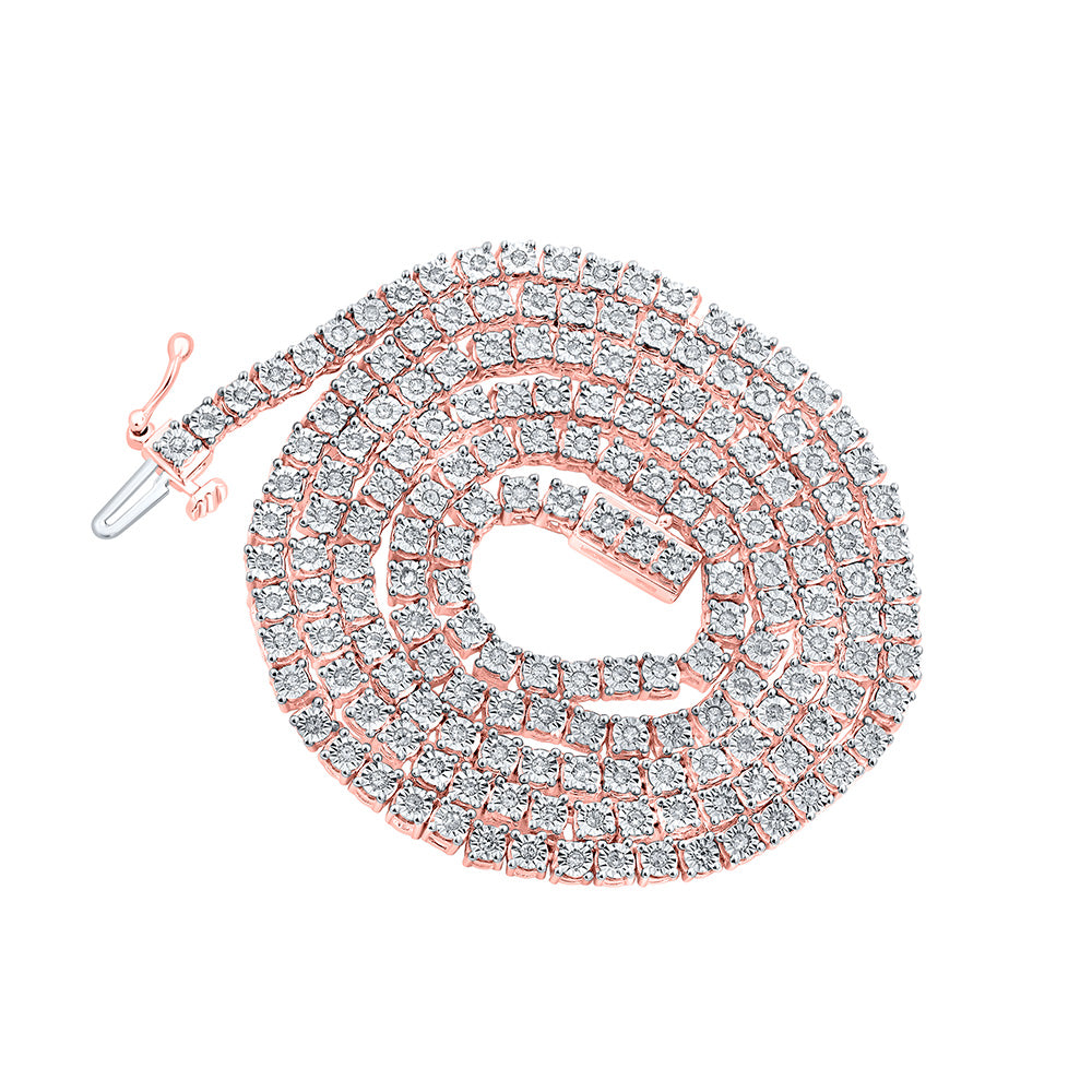 Rose-tone Sterling Silve Mens Round Diamond 18-inch Tennis Chain Necklace 1-1/5 Cttw, Length: 17.99 In