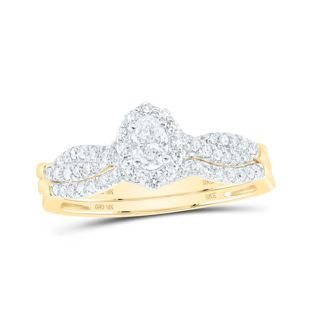 10K Yellow Or White Gold Oval Diamond Halo Bridal Wedding Ring Band Set 1/2 Cttw, Womens Size: 5-10