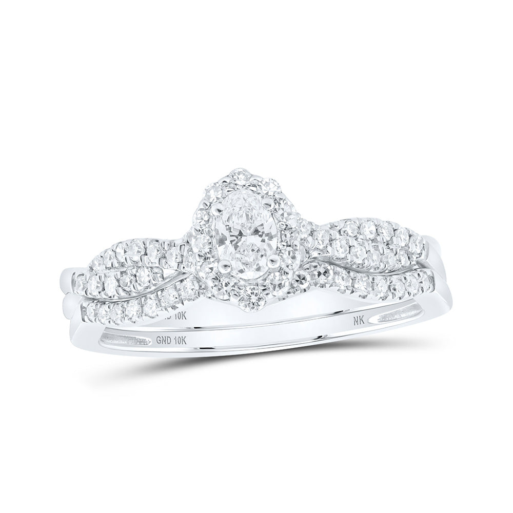 10K Yellow Or White Gold Oval Diamond Halo Bridal Wedding Ring Band Set 1/2 Cttw, Womens Size: 5-10