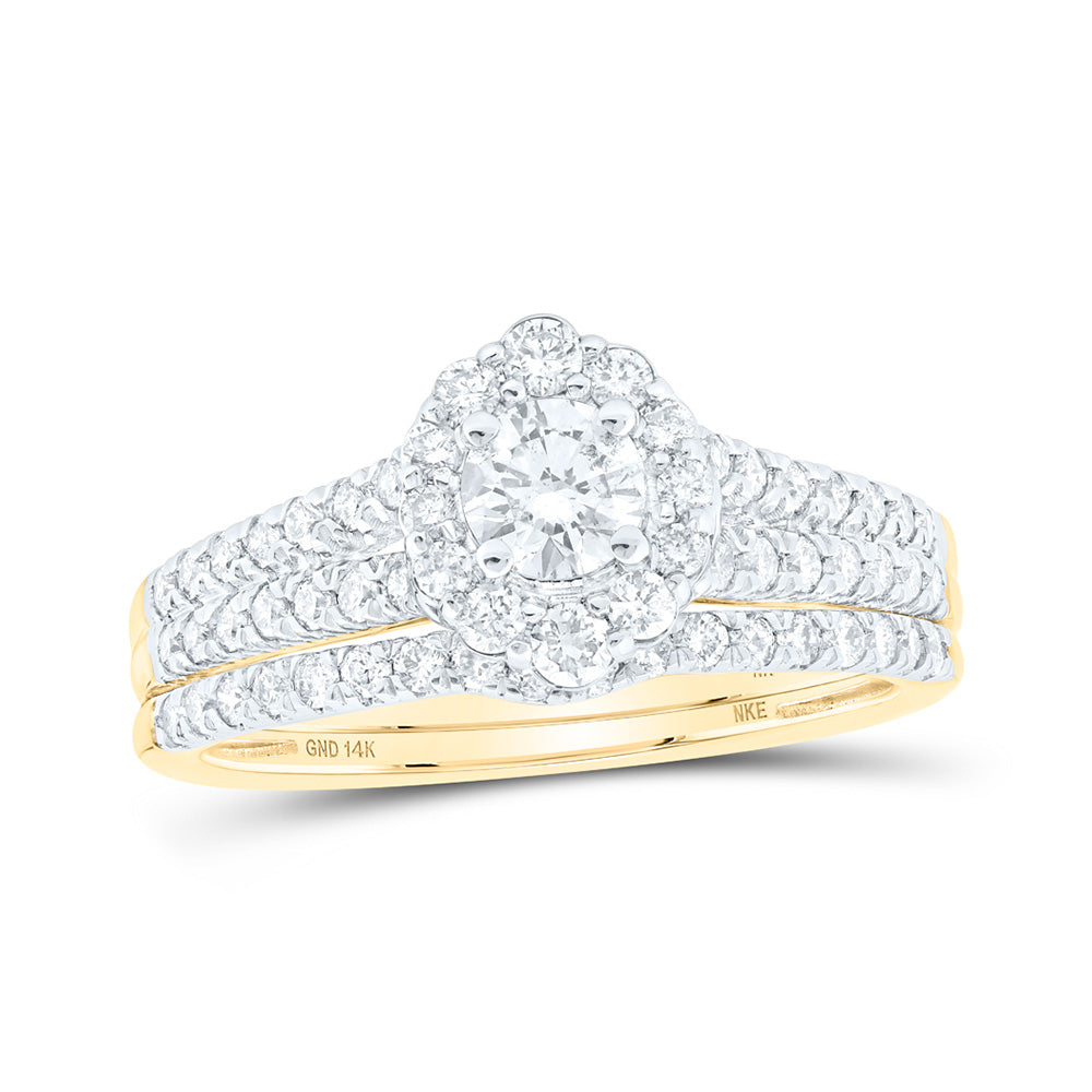 14K White Or Yellow Gold Round Diamond Halo Bridal Wedding Ring Band Set , Womens Size: 5-10