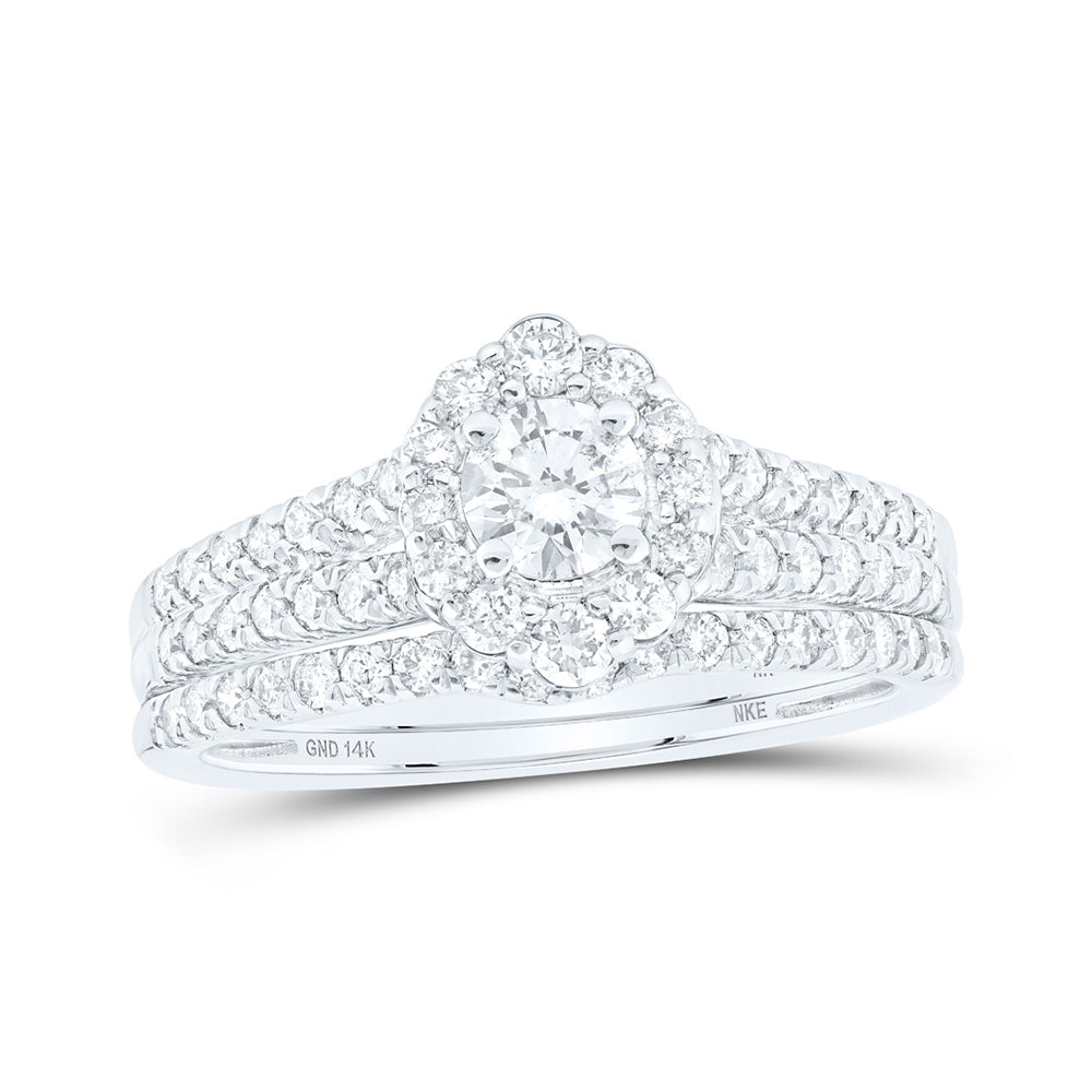 14K White Or Yellow Gold Round Diamond Halo Bridal Wedding Ring Band Set , Womens Size: 5-10
