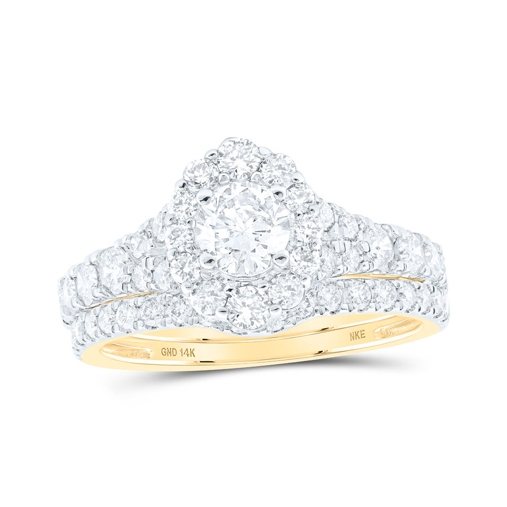 14K White Or Yellow Gold Princess Diamond Halo Bridal Wedding Ring Band Set, Womens Size: 5-10