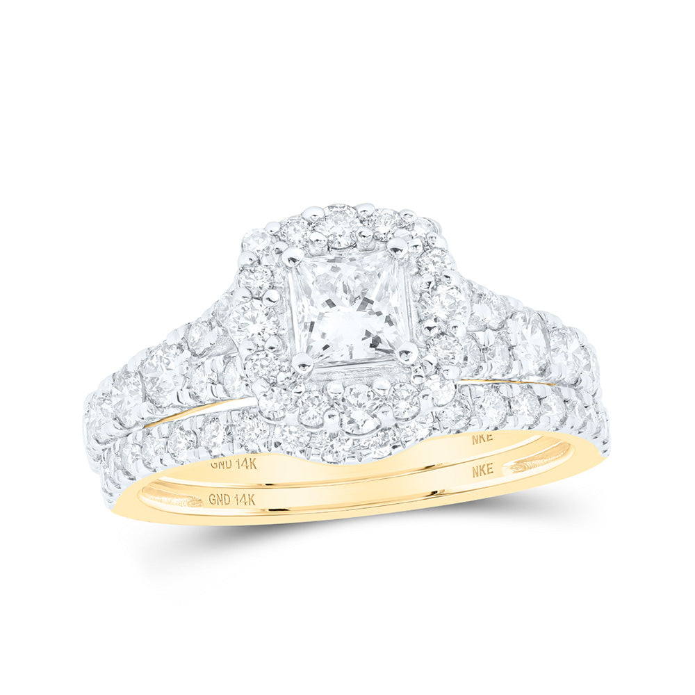 14K White Or Yellow Gold Princess Diamond Halo Bridal Wedding Ring Band Set, Womens Size: 5-10