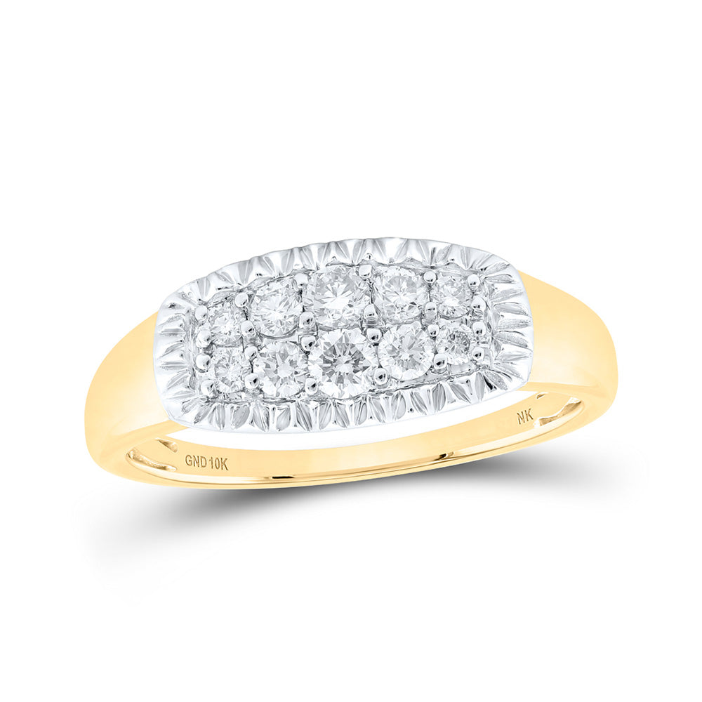 10K White Or Yellow Gold Mens Round Diamond Fluted Band Ring , Mens Size: 7-13