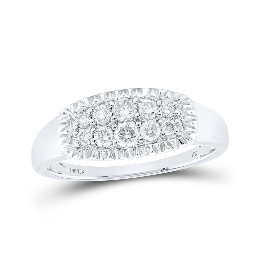 10K White Or Yellow Gold Mens Round Diamond Fluted Band Ring , Mens Size: 7-13