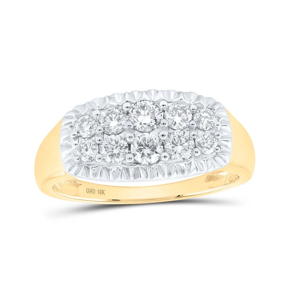 10K White Or Yellow Gold Mens Round Diamond Fluted Band Ring , Mens Size: 7-13