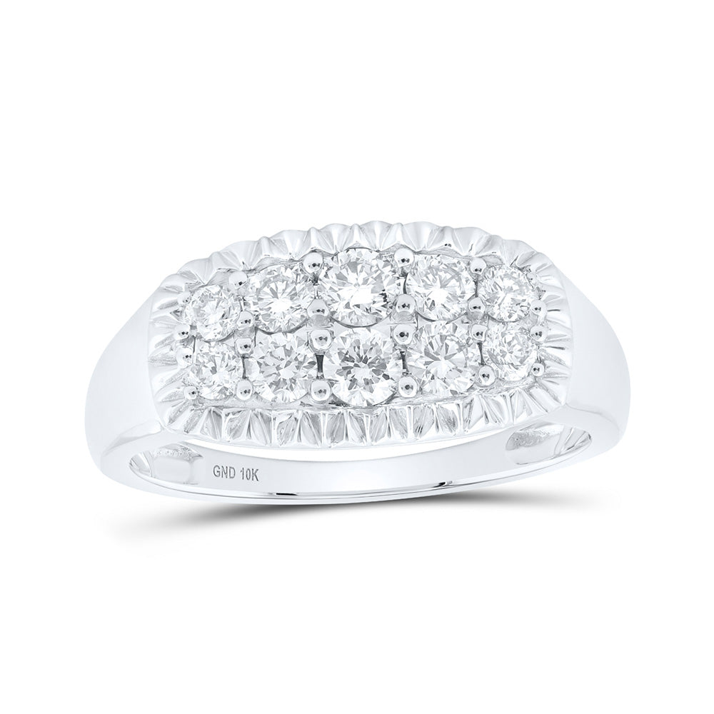 10K White Or Yellow Gold Mens Round Diamond Fluted Band Ring , Mens Size: 7-13