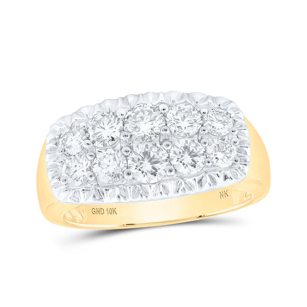 10K White Or Yellow Gold Mens Round Diamond Fluted Band Ring , Mens Size: 7-13
