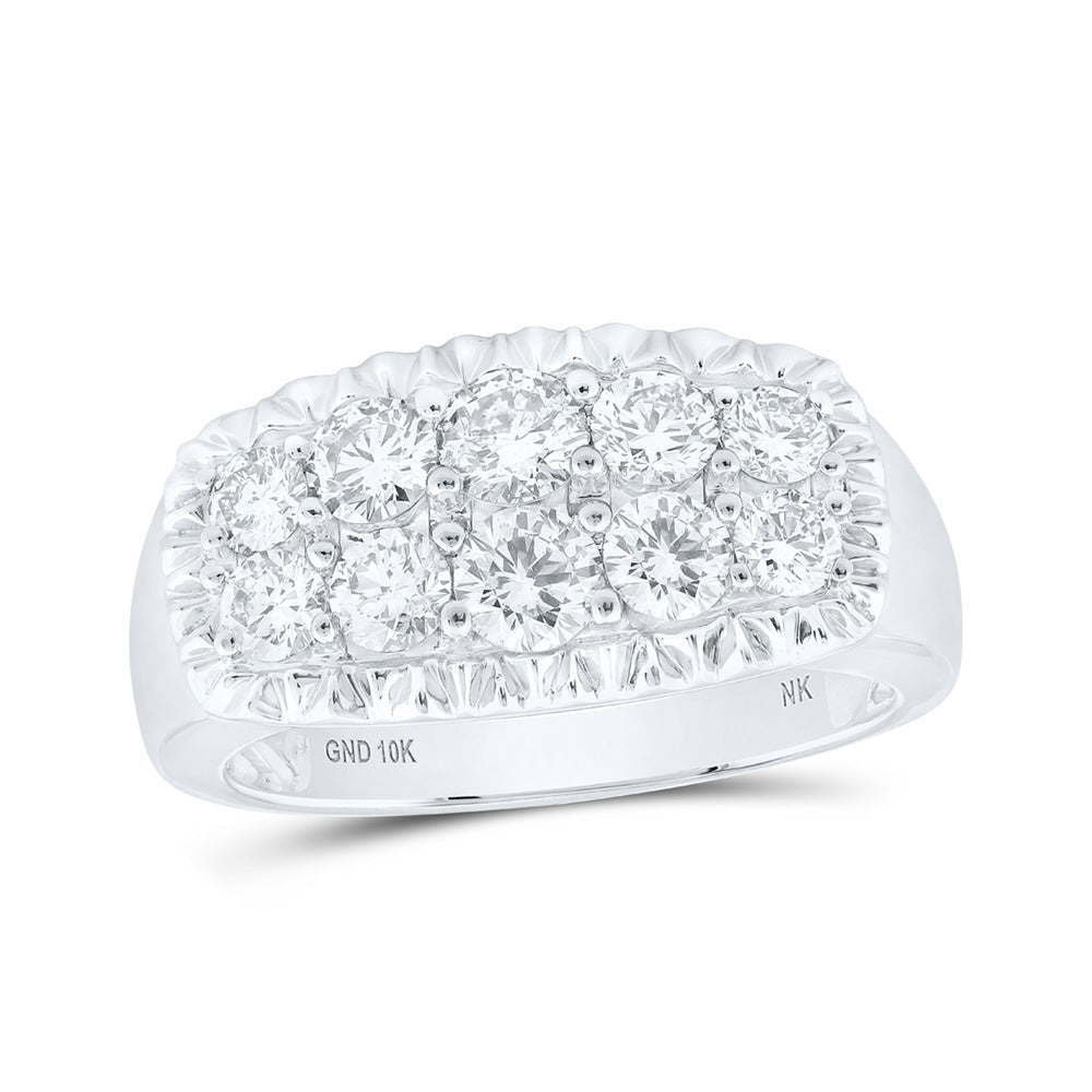 10K White Or Yellow Gold Mens Round Diamond Fluted Band Ring , Mens Size: 7-13
