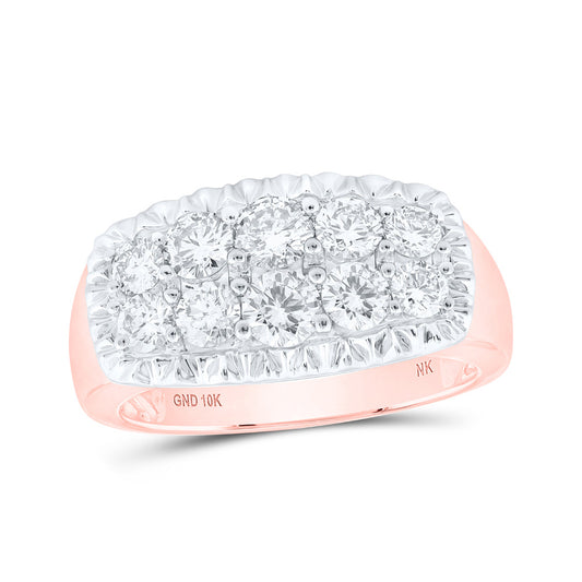 10K Rose Gold Mens Round Diamond Cluster Band Ring 2 Cttw, Mens Size: 7-13