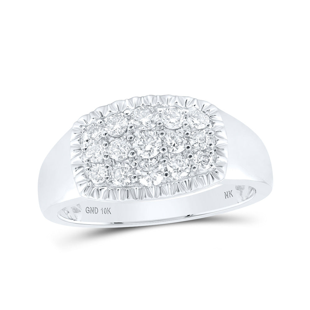 10K Yellow Or White Or Rose Gold Mens Round Diamond Fluted Cluster Ring , Mens Size: 7-13